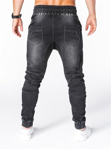 Men's Drawstring Waist Flap Pocket Jogger Cargo Pants Carrot Denim Jeans with Pocket4