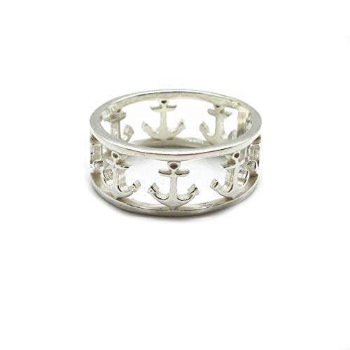 Bague en argent 925 motif ancre, anneau large 9,5 mm idée cadeau d'anniversaire