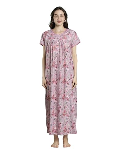 Image of 9shines Label Stylish Chikankari Cotton Nighty Maxi for Women | Full Length Nightgown | Nightdress with Pocket | Embroidery Nighty | Soft Comfortable Cotton Nightwear (1545)