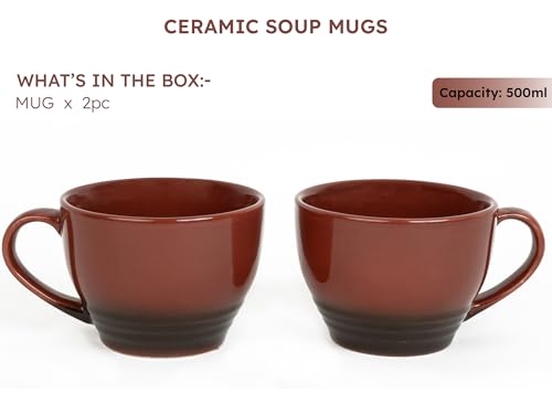 Image of Bodhi House Large Ceramic Coffee Mug | Microwave & Dishwasher Safe | Bone-ash Free Cappuccino Mug | Multipurpose Foodgrade Latte Coffee Mug Ideal for Daily Use & Gifting (Pack of 2, 500ml | Deep Red)