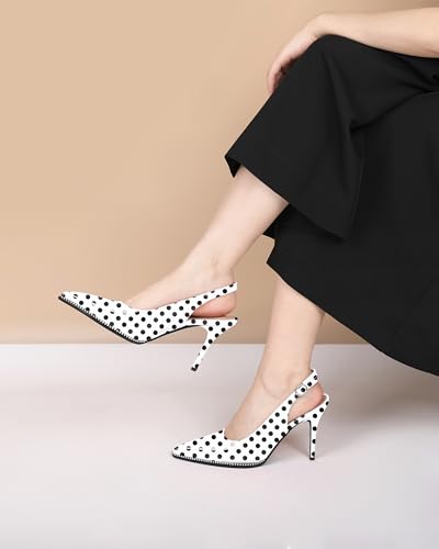 Image of SAMMITOP Women Slingback Heels Stilettos Closed Pointed Toe High Heel Silver Beaded Pumps Comfortable 3.5 Inch High Heels for Women Dressy Shoes