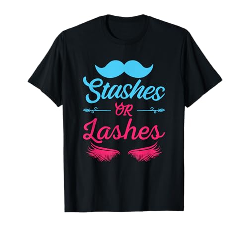 Stashes Or Lashes Gender Reveal T-Shirt