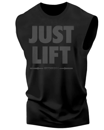 Just Lift Graphic Fitness Tank, Sleeveless Bodybuilding Athletic Tank Top (XL, Just Lift Black on Black Tank Top)
