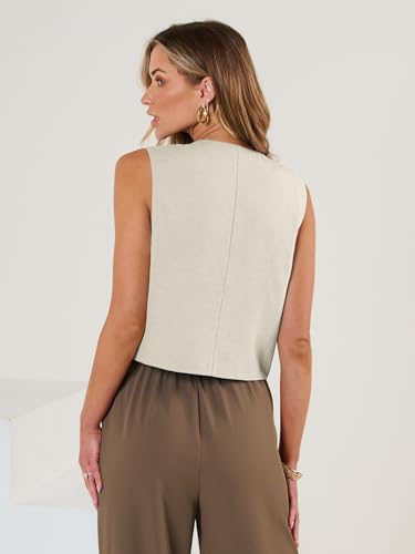 AUTOMET Vest for Women Summer Tops Spring Outfits Linen 2025 Fashion Button Down Sleeveless Business Casual Dressy Clothes Apricot S