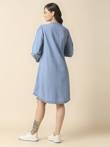 Image of MomToBe Women's Denim Maternity Dress with Zippers for Nursing Pre and Post Pregnancy