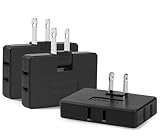 Romeda 3 Pack AC Flat Wall Outlet Extender Flat Plug Adapter Outlet, Fold-Able 3 Way Wall Adapter Mani Plug for Home and Travel (Black)