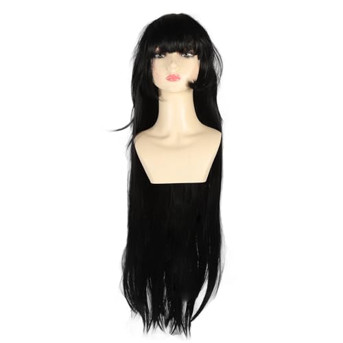 BSTCAR Women Long Straight Wig Black, Heat Resistant Synthetic Hair Wig with Bangs for Daily Party Halloween - Image 2
