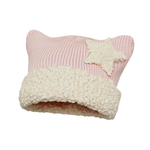 Gorro de Punto de Ganchillo con Parche de Estrella Y2k, Accesorios Kawaii Cutecore Coreano Gyaru, Blanco, Talla única
