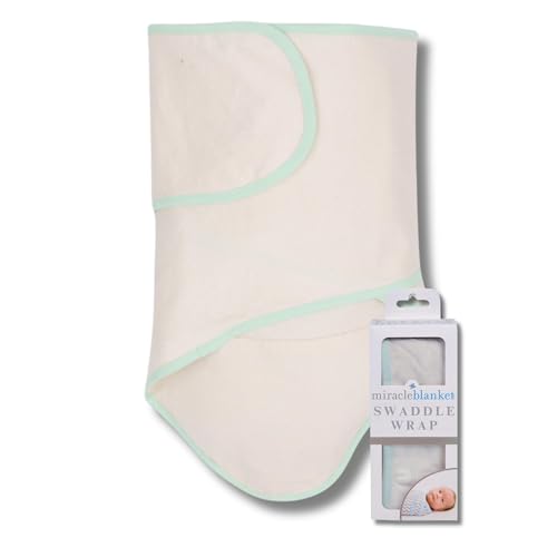 Image of Miracle Blanket Swaddle Wrap – Help Your Newborn Sleep Longer – Soft & Secure Sleep Sack for Infants – Easy-to-Use Swaddling Blanket for a Calm Baby (Beige with Green Trim)