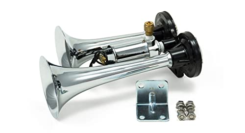 Hornblasters Spocker 12/24 Volt Air Horn Only - 2 Compact Trumpets - Stunning Chrome Finish