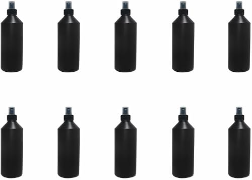 10-Pack 500ml Black HDPE Mist Spray Bottles with Fine Mist Sprayers, Refillable Cosmetic & Skincare Bottles