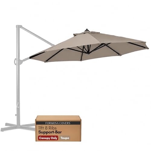 Formosa Covers Cantilever Umbrella Replacement Canopy TOP ONLY for 11 Foot 8 Rib Outdoor Patio Offset Umbrella Fabric Round Octagonal Top, Rib Length 64' to 66' (Taupe)