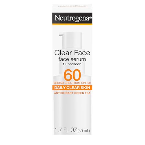 Neutrogena Clear Face Serum Sunscreen with Green Tea, Broad Spectrum SPF 60, Non-Comedogenic Face...