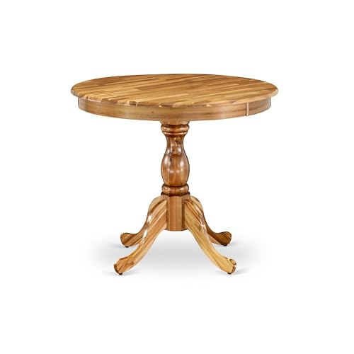 East West Furniture AMT-ANA-TP Antique Dining Room Table - a Round Kitchen Table Top with Pedestal Base, 36x36 Inch, Natural