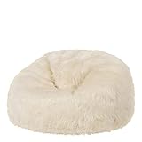 icon Klassischer Sitzsack Flauschig aus Kunstfell „Soho“, Creme, Sitzsack Erwachsene mit Füllung, Indoor Sitzsack Kuschelig Groß