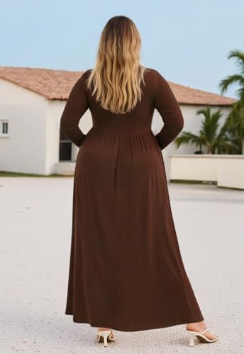 Image of Nemidor Plus Size Maxi Dress for Curvy Women Fall Casual Loose Long Sleeve Dresses with Pocket 14-26