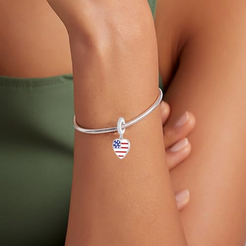 American Flag Charms for Pandora Bracelets - Sterling Silver Patriotic Dangle Charm fit Bracelet and Necklace 4th of July Pendant Independence Day Jewelry Gifts2