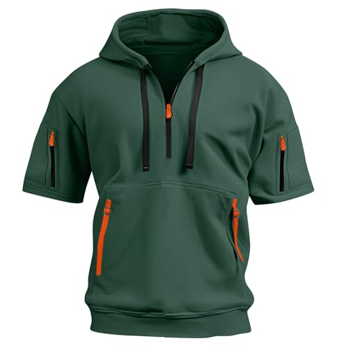 Short Sleeve Hoodies for Men Gym Workout Athletic Hooded Sweatshirts Lightweight Quarter Zip Pullover with Pockets3