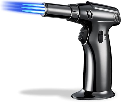 Torch Lighter, Refillable butane torch Torch with cooking Safety Lock and Adjustable Flame/Three flames for creme brulee, BBQ, Baking, Crafts and Soldering (Butane Gas Not Included)