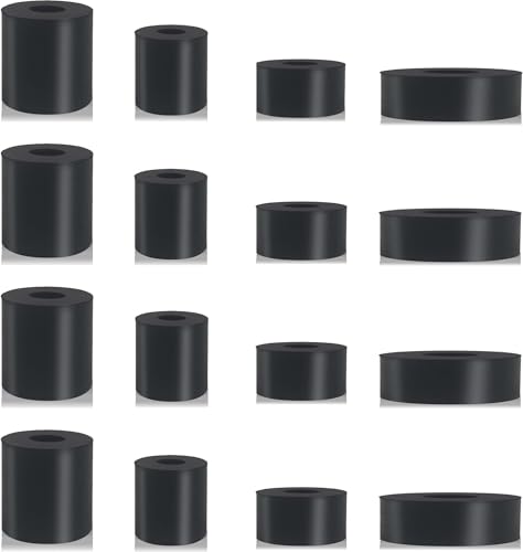 16 PCS 4 Sizes Rubber Spacers 1 Inch/ 3/4 Inch/ 1 1/2 Inch OD, Thick Rubber Bushing Washers Anti Vibration Spacer for Home and Car