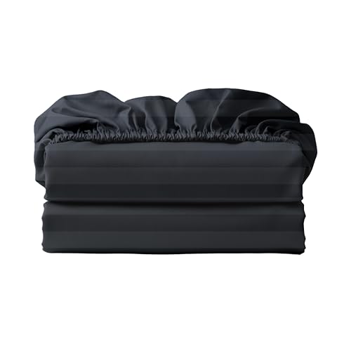 2-Pack 100% Egyptian Cotton Fitted Sheet TwinXL Size, 600 Thread Count Cotton Fitted Sheet Only,8”-16" Deep Pocket Sheet, Soft & Elastic Sateen Weave Bottom Sheet (Black-Stripe)