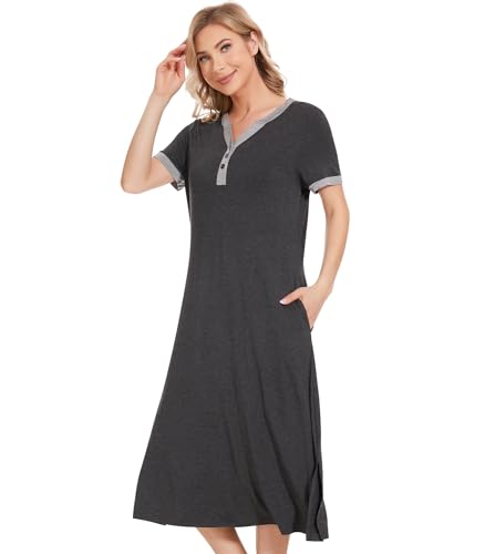 Image of NACHILA Bamboo Viscose Nightgowns for Women Cooling Night Gown with Pockets