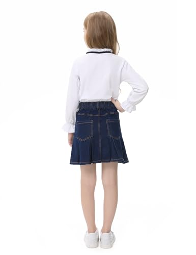 Image of 2026 Girl's Denim Skirts Elastic Waist Pleated Toddler Girls Jean Skirt Size 3-12