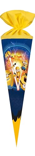 Nestler Lot de sacs d'écolier à remplir, en carton, faits à la main, motif Mega Minions, sac d'école, protection en dentelle, nœud (jaune, 70 cm, rond)