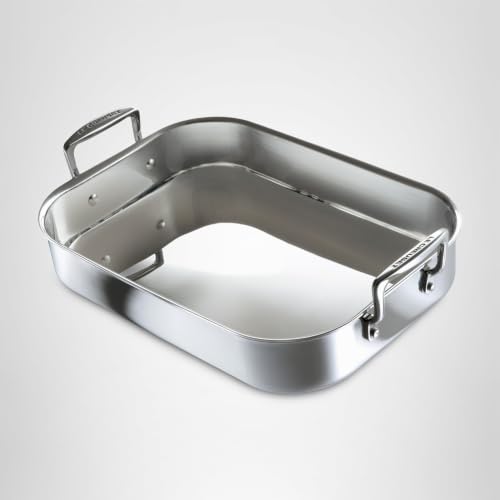 Le Creuset 961022701 Roestvrijstalen rechthoekige braadpan met 3 lagen, 35 cm, zilverkleurig