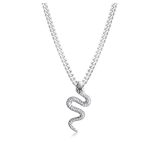 Kuzzoi herr halskedja med ormar symbol berlock (40 mm) glänsande look deteiltritös, massiv pansarkedja av 925 sterlingsilver, längd 50 cm