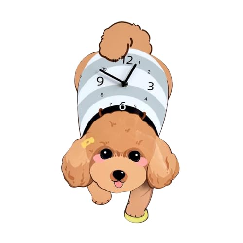 Horloge murale mignonne chien silencieuse jaune pour bureau - 8