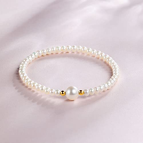 18K Gold Pearl Bracelets for Women 4.5mm Freshwater Pearls Stretch Beaded Bracelet AAA+ Quality White Pearl with 18K Real Gold Beads Dainty Jewelry for Her X199040 16/17/18/19cm3