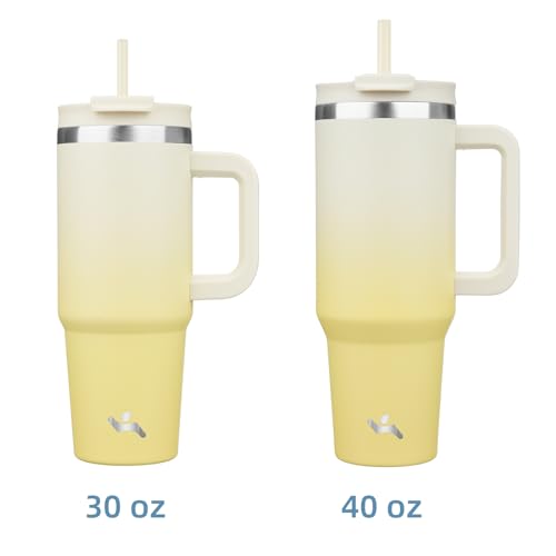 Image of Konokyo 40 oz Insulated Tumbler Water Bottle with Handle, Straw Lid | BPA-free and dishwasher safe; made for gym, travel, coffee and gifting, 2 straws, cup holder friendly,Lemon