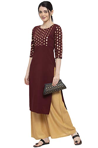 Image of Women's Crepe Skinny Kurta (ABC4039 Maroon L)