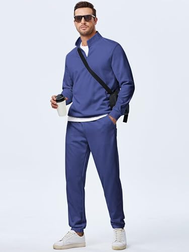 Men's Tracksuit 2 Piece Outfits Polo Quarter Zip Pullover Sweatsuits Jogging Sweatpants Athletic Sweat Suit Sets2
