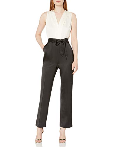 Vince Camuto Women's Sleeveless Soft Satin Belted Jumpsuit, Rich Black, 8