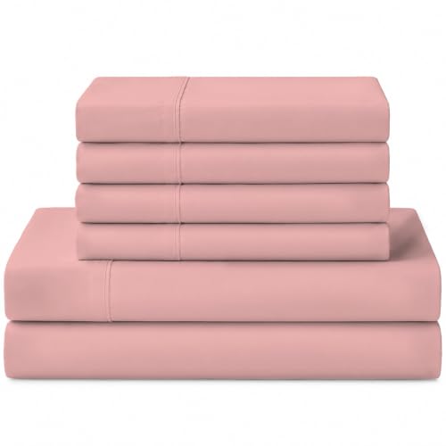 Image of Linen Home 100% Cotton Percale Sheets California King Size, English Rose, Deep Pocket, 6 Pieces Set- 1 Flat, 1 Fitted and 4 Pillowcases, Crisp Cool and Long Staple Strong Bed Linen