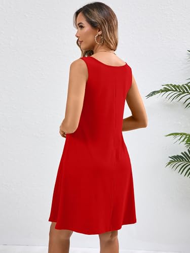 Image of Heymoments Women's Summer Sleeveless Crewneck Dresses Casual Loose Fitted Tank Sundress with Pockets