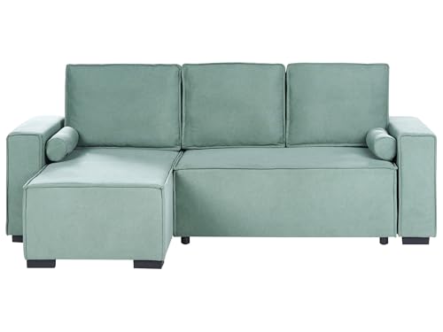 Beliani Sofá Cama Moderno 3 plazas con Chaise Longue Derecho reposabrazos Espacio de almacenaje Reversible Verde Claro Edane