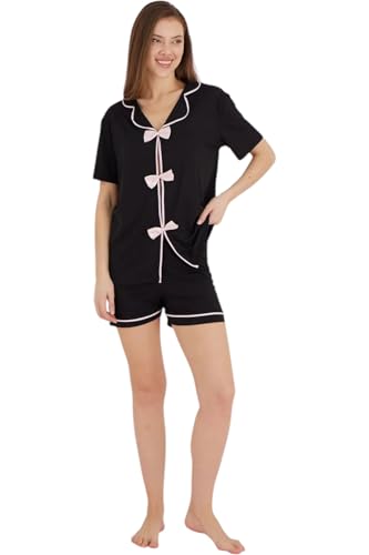 ca lia BAMBOO FİYONKLU ŞORTLU TAKIM (SİYAH, 2XL)