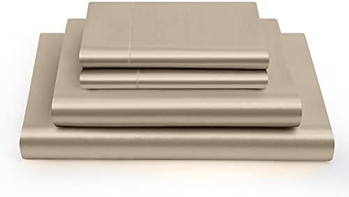 Stoffkontor Mulberry Silk Bed-Sheets 4-Piece Bedding Set- 20 Momme Pure 15" Inch Deep Pockets, Authentic - Soft Silk Sheets - Breathable - Promotes Healthy Hair, Skin (Queen, Taupe)
