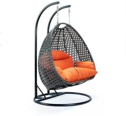 Image of OMANSH Double Seater Swing Chair with Stand & Cushion & Hook Outdoor || Indoor || Balcony || Garden || Living Room (Black-Orange)