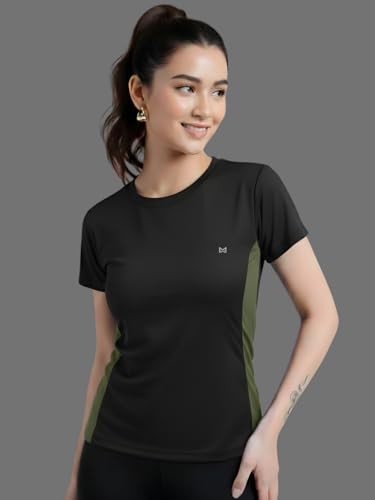 Image of White Moon Gym Tshirt for Women Workout Dry Fit t Shirt Sports Tshirt | Gym Tops for Woman | Lightweight Round Neck Breathable Half Sleeve Activewear Running Yoga Tops for Woman