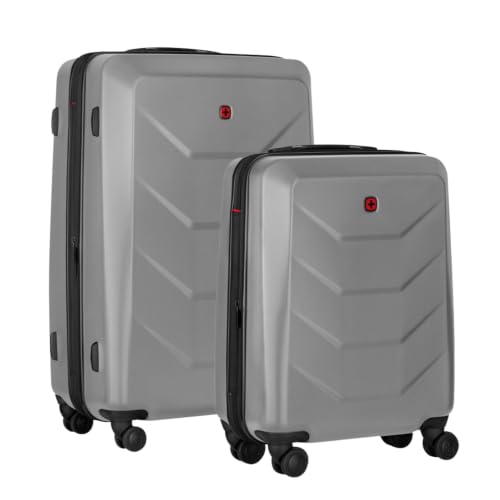 WENGER Prymo 2-teiliges Koffer-Set, Handgepäck Carry-On + Reisekoffer Large, Hartschale, 36 (43) l + 93 (107) l, Erweiterbar, Silber, 654118