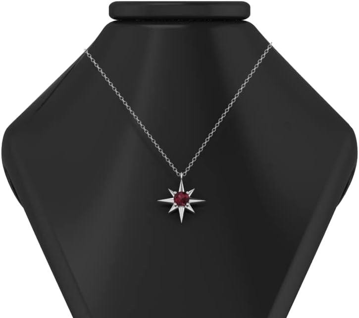 Sterling Silver North Star Pendant with a Birthstone, Birthstone Gift For Her, Silver Jewelry with 18 Inch Chain - Image 4