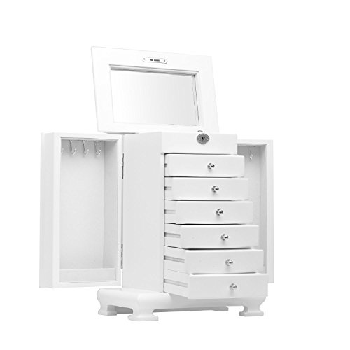 Rowling Large Wooden Jewelry Box Earrling Necklace Bracelets Organizer 6 Drawers M10 (White) #TOP2