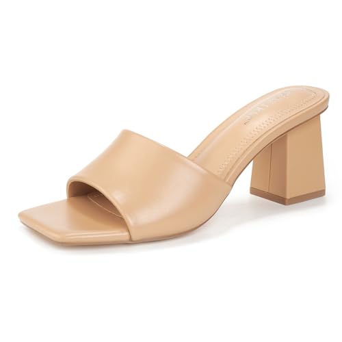 TEAFIRNE Women's Square Open Toe Heels Sandals Low Block Chunky Heeled Sandal Slip on Mules Party Wedding Pumps Shoes by Generic