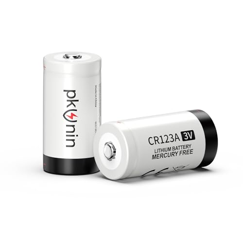 PKUNIN CR123A 3V Lithium Battery 2 Pack, 123a Lithium Batteries CR17345 123A DL123A CR123 Batteries 1500mAh for Flashlight Alarm System Sensor