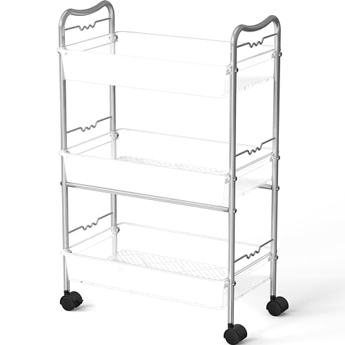 Deco Brothers 3 Tier Metal Rolling Storage Utility Cart with Wheels, Silver - Thumbnail 4