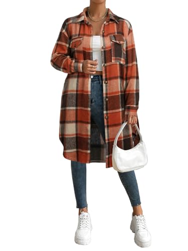 NIeyook Plaid Shacket Jacket Women Button Down Long Flannel Shirt Fall Oversized Jackets Casual Shaket Lapel Winter Coats2